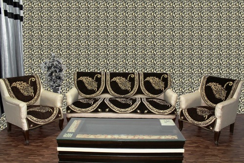 Chenille Sofa Cover i20 - Single Seater (69x59 cm) & 3 Seater (69x177 cm) , Coffee Color, Machine Made, Printed Pattern, Size 20-50 Inch
