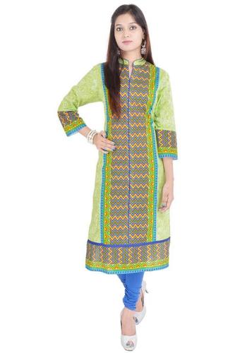 Cotton Stylish Kurti - Sizes 36 to 44, Green Color | Trendy Printed Design, 3/4th Sleeves, Perfect for Daily Wear