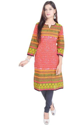 Orange Cotton Stylish Kurti