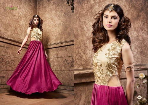 Maskeenji Heavy Party Wear Suit - Silk, Floor-Length, Magenta | Elegant Design, Heavy Embroidery, Crop Top & Skirt, Perfect Fit