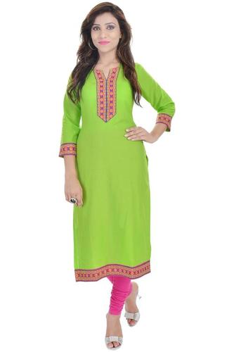Cotton Hand Block Print Kurti - Regular Fit, 3/4th Sleeves | Trendy Green Ethnic Wear, Lightweight, Comfortable for Daily Use