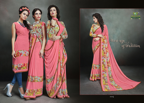 Georgette printed work saree