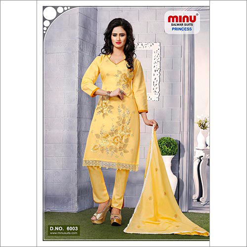 Princess 6 - Cotton, 44 Inch, Yellow | Floral Embroidery, Elegant Design, Soft Fabric, Comfortable Fit, Perfect Stitching