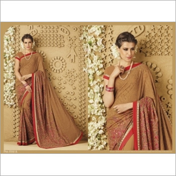 Beatific Rust Georgette Designer Saree