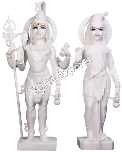 Pure white marble Shiva Parvati Standing Statue