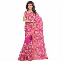 Georgette Heavy Embroidered Pink Saree