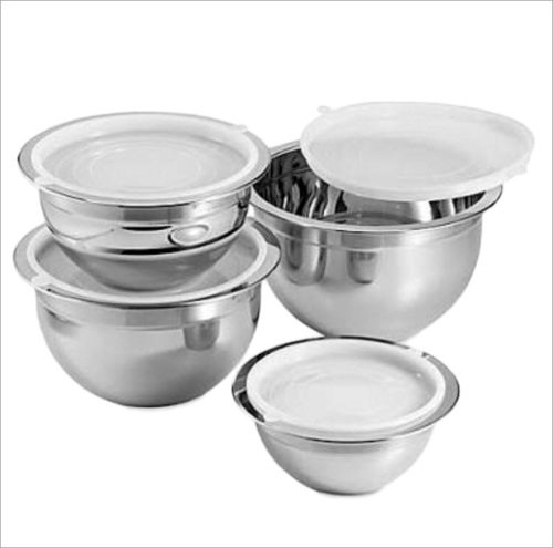 S.S German Bowl With Cover - Stainless Steel, 0.3-0.6 Millimeter Thickness, Silver Color | Resistance to Stain & Scratch, Smooth Edges, Spacious Design