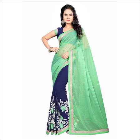 Georgette Designer Green And Navyblue Saree