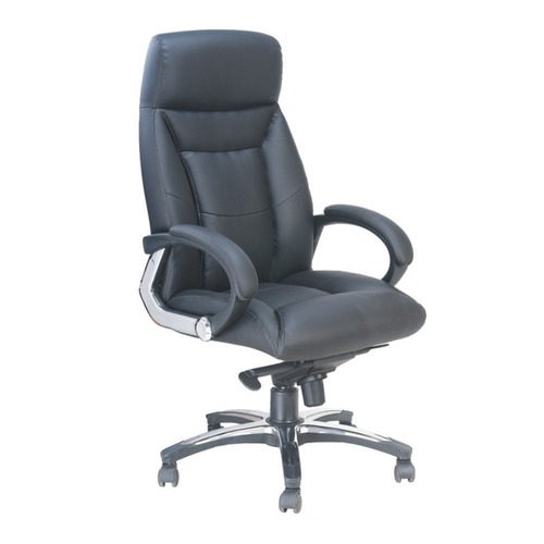 D-109 - Leather, Metal, Black | Ergonomic Support, Lumbar Comfort, Height Adjustable, Swivel, Smooth Rolling, 5 Caster Wheels, 150kg Capacity