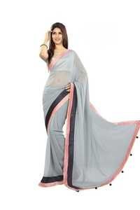 Kosa Silk Sarees - Georgette Fabric, 6.60 Cut, Gray Color | Comfortable Wear, Elegant Design, Plain Style, Versatile For Any Occasion