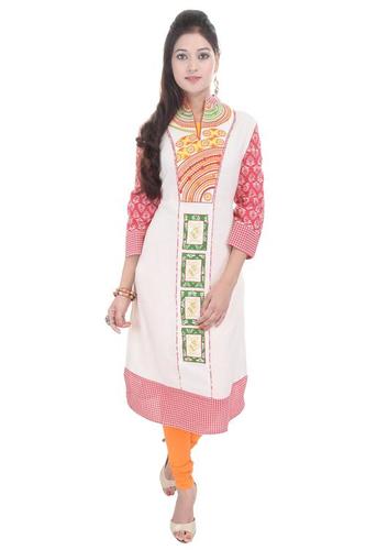Traditional Kurti - Cotton, Bust Size 36-44, Off-White, 3/4th Sleeves | Stylish, Comfortable, Lightweight, Versatile, Regular Fit