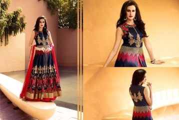 Provenance Navy Blue Raw Silk Lehenga Style Suit Age Group: Adult