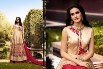 Entice Light Cream Satin Lehenga Style Suit