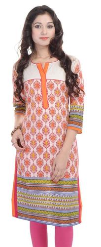 Orange Ladies Katha Stitch Kurti