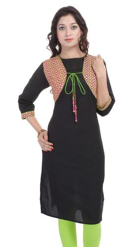 Cotton Kurti - Regular Fit, 3/4th Sleeves | Elegant Black Print, Washable, Casual & Daily Wear, Sizes S-XXXL