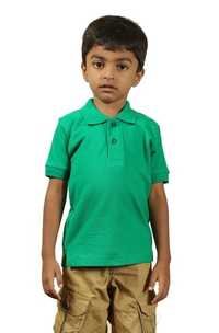 Kids Collar T Shirt - Cotton, Size S, Classic Green Color | Breathable, Washable, Ethnic Style For Boys, Perfect For Summer Wear