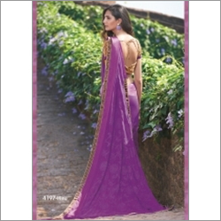 Prudent Violet Georgette Designer Saree - 5.5 Meters, Violet, Georgette | Lace Work, Print Work, Elegant Design, Customizable Size