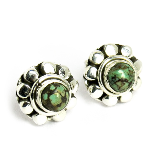 Green Turquoise Stud Earrings - 925 Sterling Silver Bezel Setting, Unisex Jewelry for Anniversary, Engagement, Gift, Party, Wedding