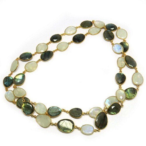 New !! Rainbow Moonstone_Labradorite 925 Sterling Silver Necklace Gender: Women