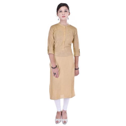 Beige Daily Wear Slub Kurti