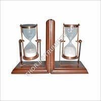 Antique Brown Wooden Sandtimer Bookend Marion