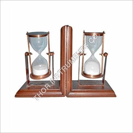 Vintage Sand Timer Bookend Brown and Chrome JS 