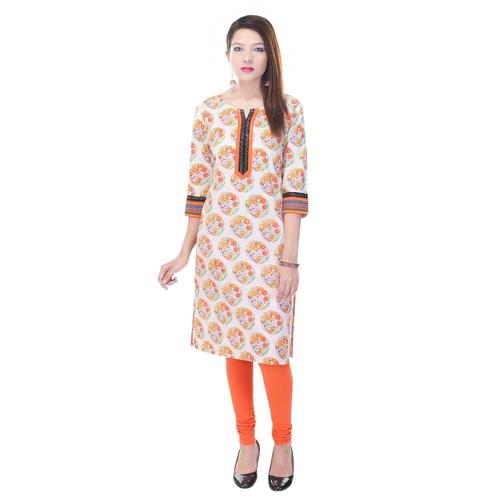 Washable Orange Cotton Kurti