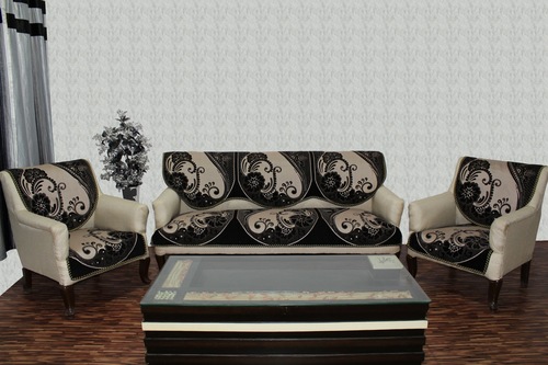 Chenille Sofa Panel Treat - Chenille, Single Seater (69x59x1 cm) & 3 Seater (69x177x1 cm), Black | Printed Pattern, Machine Made, Neat Stitching, Color Fastness