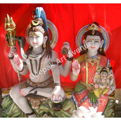 Shiv Parvati Marble Statue - Marble, Varied Height, White | Smooth Finish, Free Standing, Intricate Details, Elegant Design