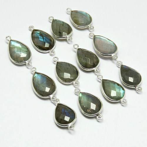 Charming Blue Fire Labradorite Connectors - 925 Sterling Silver, 2.4x1.1 cms Size, Fancy Design