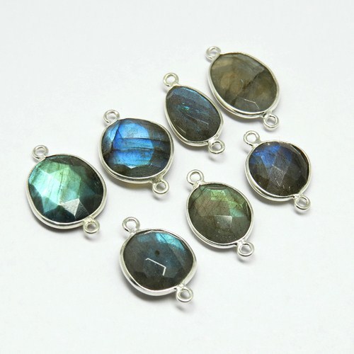 Natural Labradorite 925 Sterling Silver Bezel Gemstone Connector