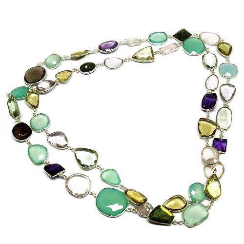 New Fashion Multi Stone 925 Sterling Silver Bezel Setting Necklace Gender: Women