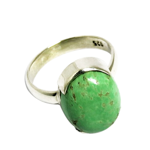 Oval Shape 925 Sterling Silver Green Turquoise Half Bezel Ring Gender: Women