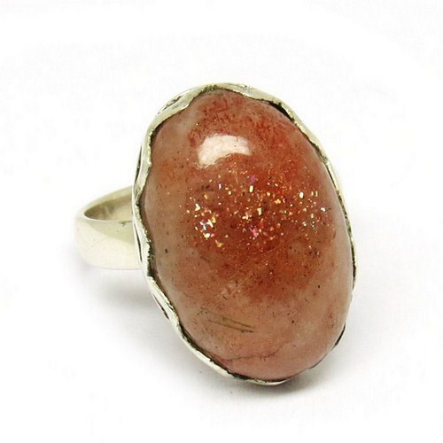 Red Sun Stone 925 Sterling Silver Gemstone Oval Shape Ring Gender: Women