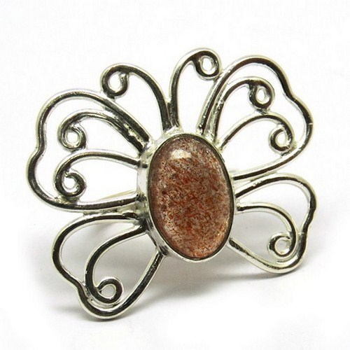 New Butterfly Red Sun Stone 925 Sterling Silver Gemstone Ring Gender: Women