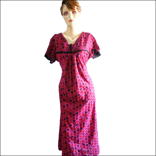 Cotton Nighty - Medium, Large, XL, XXL | Pink Printed Nightgown with Short Sleeves for All Seasons