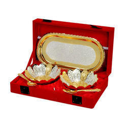 Double Bowl Set - Brass Silver Plated Flower Shape | Elegant Design Fine Finish Easy Maintenance