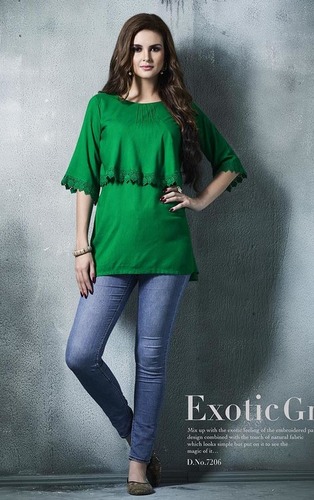 Tunic Top - Rayon Material, Sizes L-XXL, Green | Stylish Design, Comfortable Fit, Round Neck, Half Sleeves
