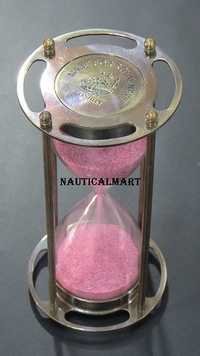 6"beautiful Brass Sand Timer Hourglass With Pink Color Sand
