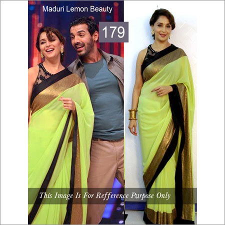 Designer Sarees - Silk 5.5 Meters Lime Green, Embroidery Work, Blouse Piece, Elegant Design