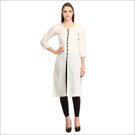 Ladies Kurtis - Cotton, Off-White, Knee-Length | Button-Down Closure, Floral Embroidery, Stylish, Comfortable, Elegant, Versatile