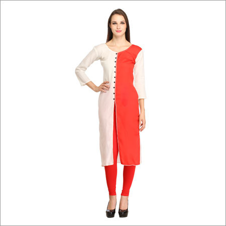 Ladies Kurtis - Rayon, 50 Inches, Red | Stylish Design, Comfortable Fabric, Elegant Look, Perfect Fit, Versatile Style, V-Neck, Three-Quarter Sleeves