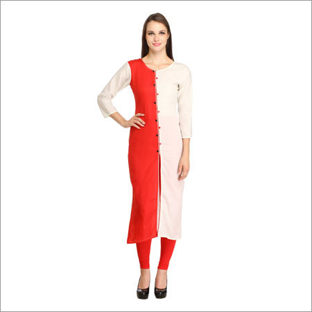 Fancy Kurtis - Rayon, 52 Inches, Red | Stylish Design, Comfortable Fabric, Elegant Look, Perfect Fit, Versatile Style, Durable Material, Trendy Fashion, V-Neck, Three-Quarter Sleeve, S-XL