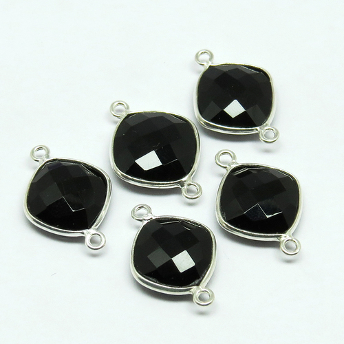 Black Galaxy Onyx 925 Sterling Silver Bezel Gemstone Connector Size: 2.0 X 1.4 Cms
