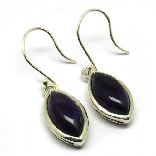 Chunky Amethyst Gemstone Earrings - 925 Sterling Silver, 3.9 x 1.0 cms Marquise Shape, Unisex Charm Design in Regal Purple