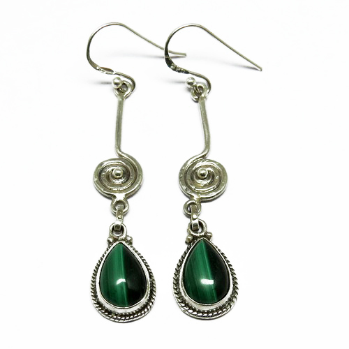 Malachite Dangle Earrings - 925 Sterling Silver, 6.0x1.1 cms Size, Green Gemstone Jewelry for Unisex and Women, Perfect for Weddings and Parties