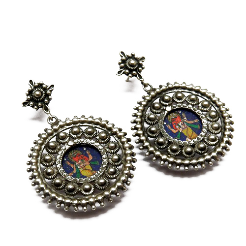 Penting Glass Oxidized Ganesh Earring - 925 Sterling Silver 6.4x4.2 cms Black and White | Charm Earrings for Unisex Perfect for Parties and Weddings