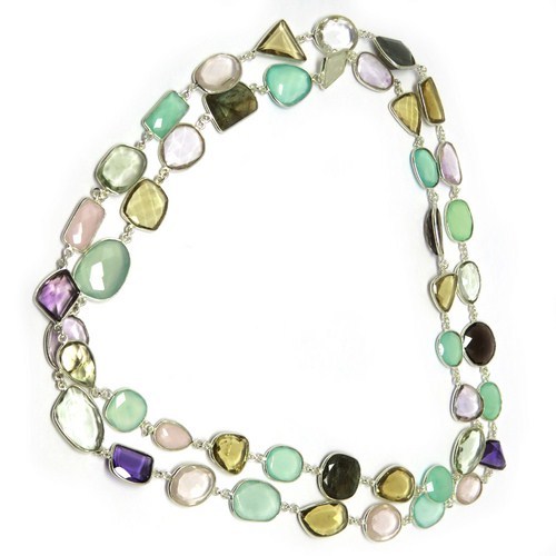 Exclusive Design Multi Stone 925 Sterling Silver Gold Plated Necklace Gender: Women