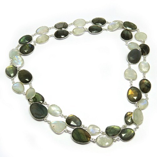 Amazing !! Rainbow Moonstone_Labradorite 925 Sterling Silver Jewelry Necklaces Gender: Women
