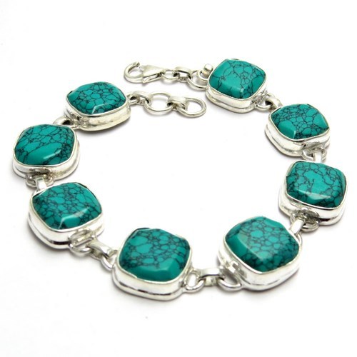 Trade Secret Square Turquoise - 925 Sterling Silver, 21.0 cm Adjustable Length, Unisex Fashion Bracelet for Engagement, Anniversary, Gift, and Wedding